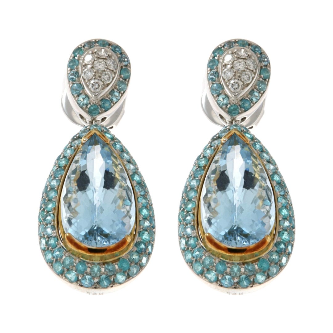 Aquamarine Earrings (Aquamarine 6.89 cts. White Diamond 0.14 cts. Paraiba Topaz 1.23 cts.) Not Net