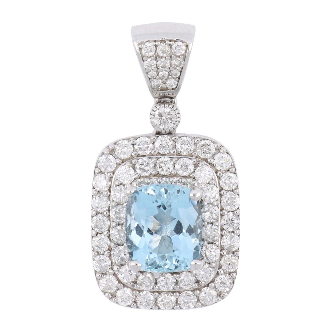 Aquamarine Pendant (Aquamarine 2.56 cts. White Diamond 1.34 cts. White Diamond 0.07 cts.) Not Net