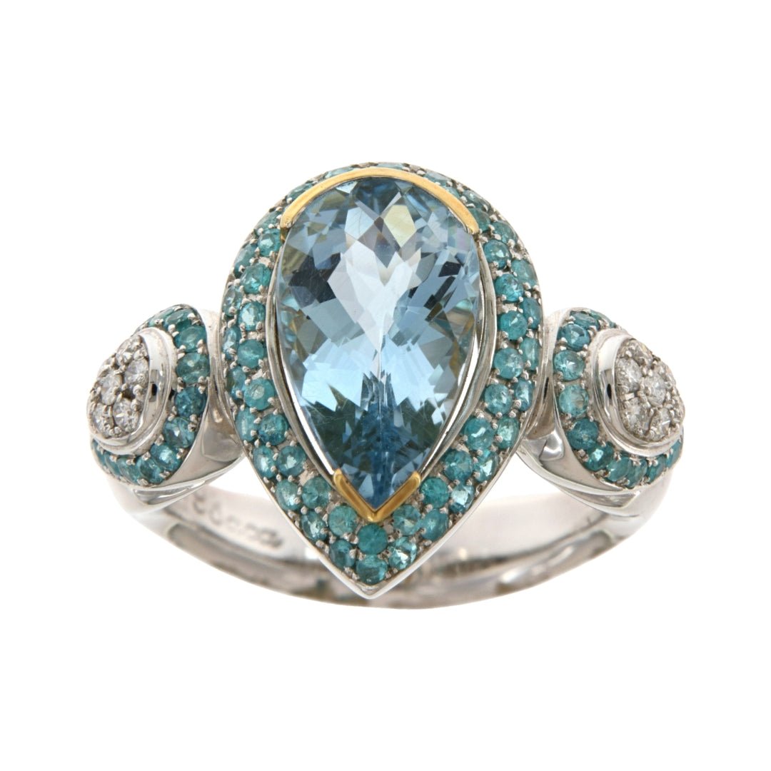 Aquamarine Ring (Aquamarine 2.88 cts. Paraiba Topaz 0.72 cts. White Diamond 0.14 cts.) Not Net