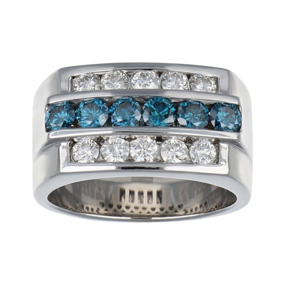 Blue Diamond Men's Ring (Blue Diamond 1.28 cts. White Diamond 1.1