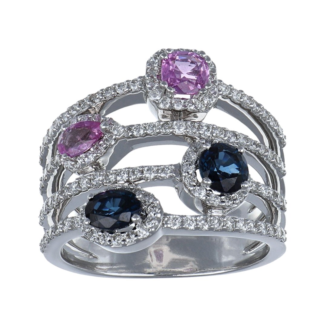 Blue & Pink Sapphire Ring (Blue Sapphire 0.96 cts. Sapphire 0.6 cts. White Diamond 0.86 cts.) Not Net