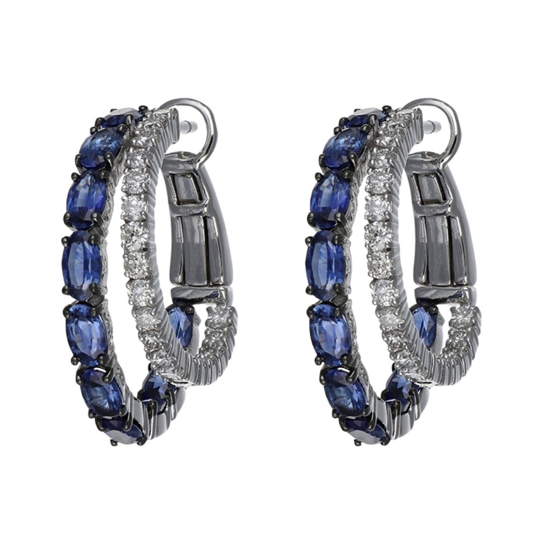 Blue Sapphire and Diamond Double Hoop Earrings (Blue Sapphire 5.69 cts. White Diamond 1.17 cts.) Not Net