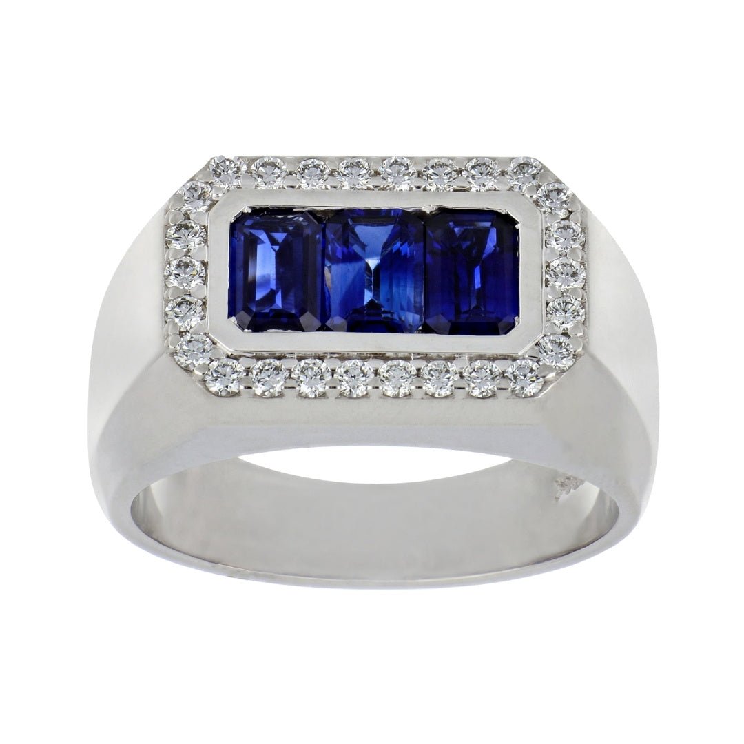 Blue Sapphire Men's Ring (Blue Sapphire 1.98 cts. White Diamond 0.48 cts.) Not Net