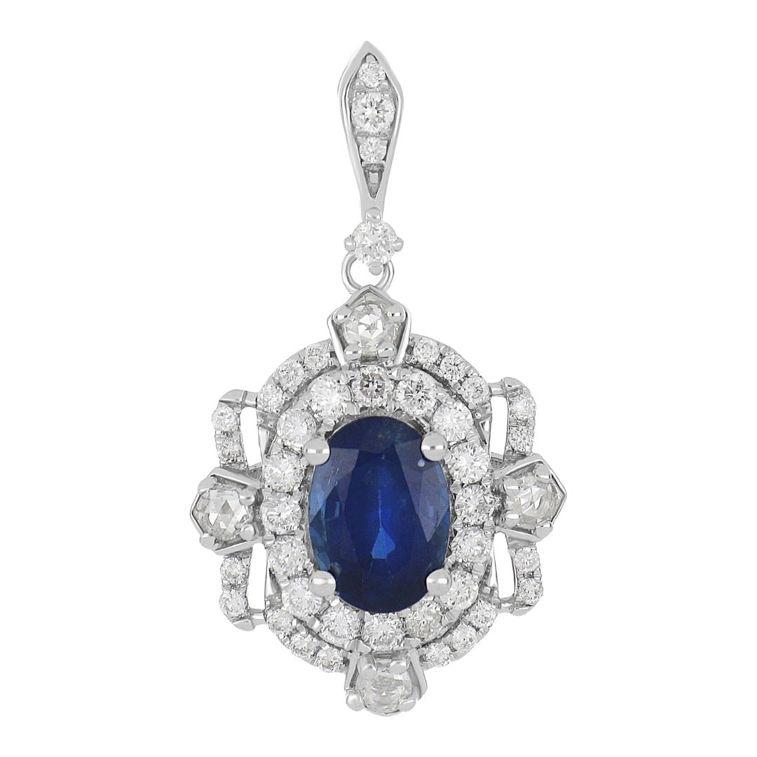 Blue Sapphire Pendant (Blue Sapphire 0.97 cts. White Diamond 0.11 cts. White Diamond 0.36 cts.) Not Net