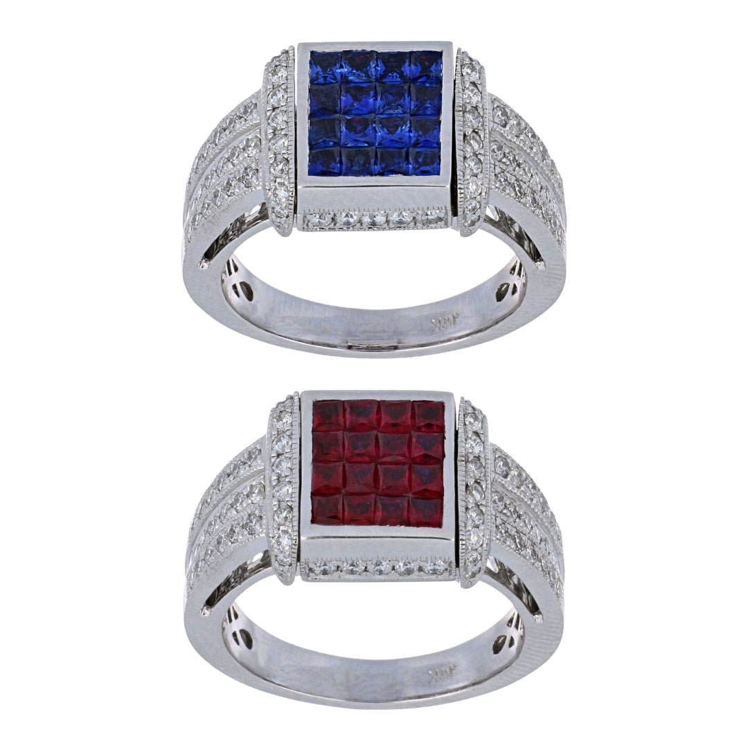 Blue Sapphire with Ruby (Blue Sapphire 1.07 cts. Ruby 1.1 cts. White Diamond 0.56 cts.) Not Net