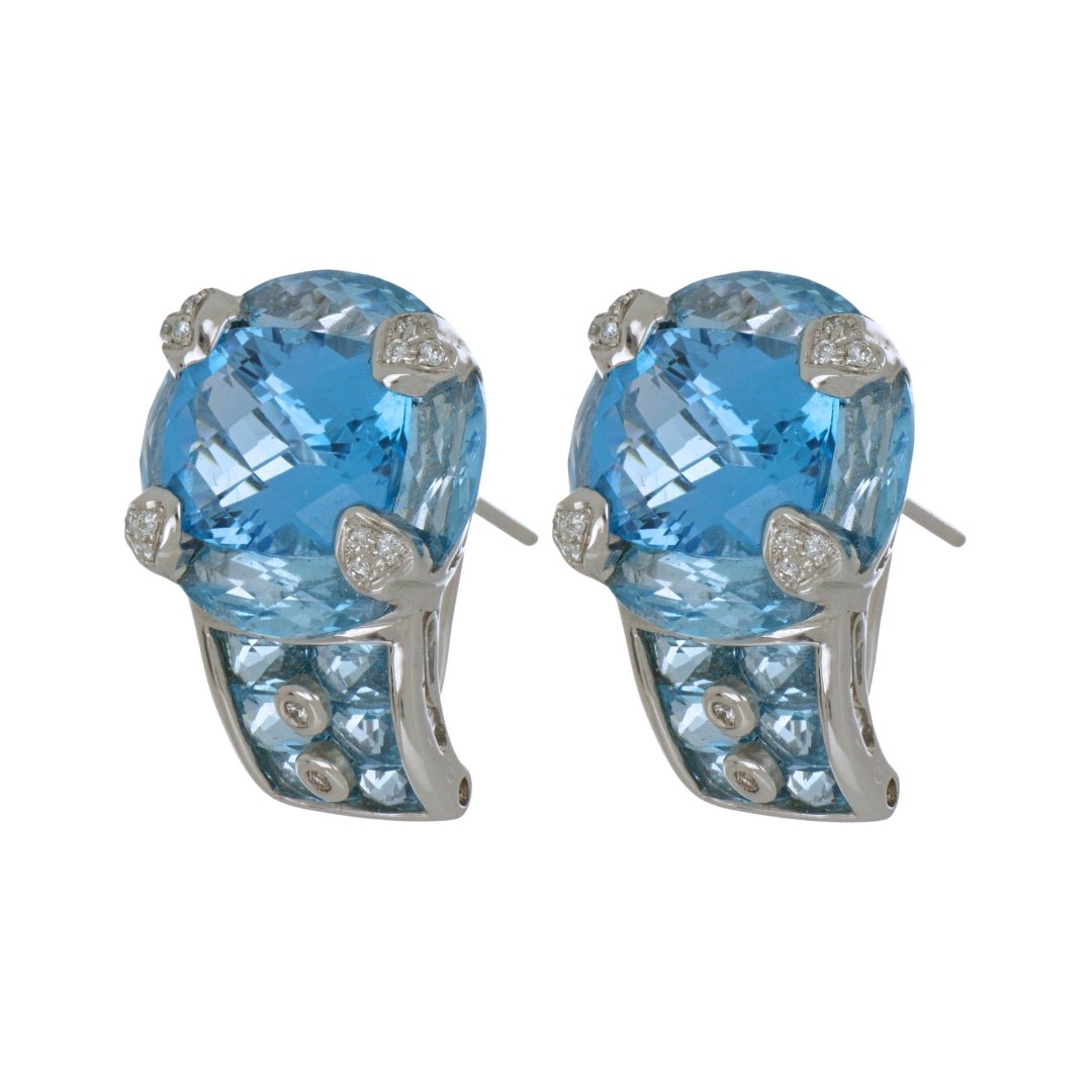 Blue Topaz Earrings (Blue Topaz 16.9 cts White Diamond 0.13 cts) Not Net