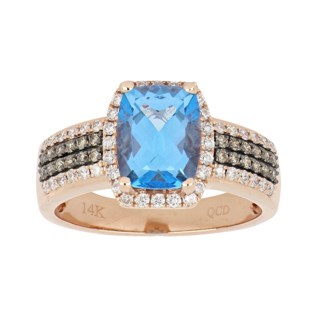 Blue Topaz Ring (Blue Topaz 2.74 cts. Brown Diamond 0.52 cts. White Diamond Included cts.) Not Net