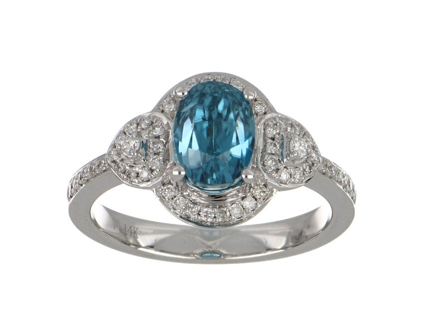 Blue Zircon Ring (Blue Zircon 3.17 cts. White Diamond 0.26 cts.) Not Net