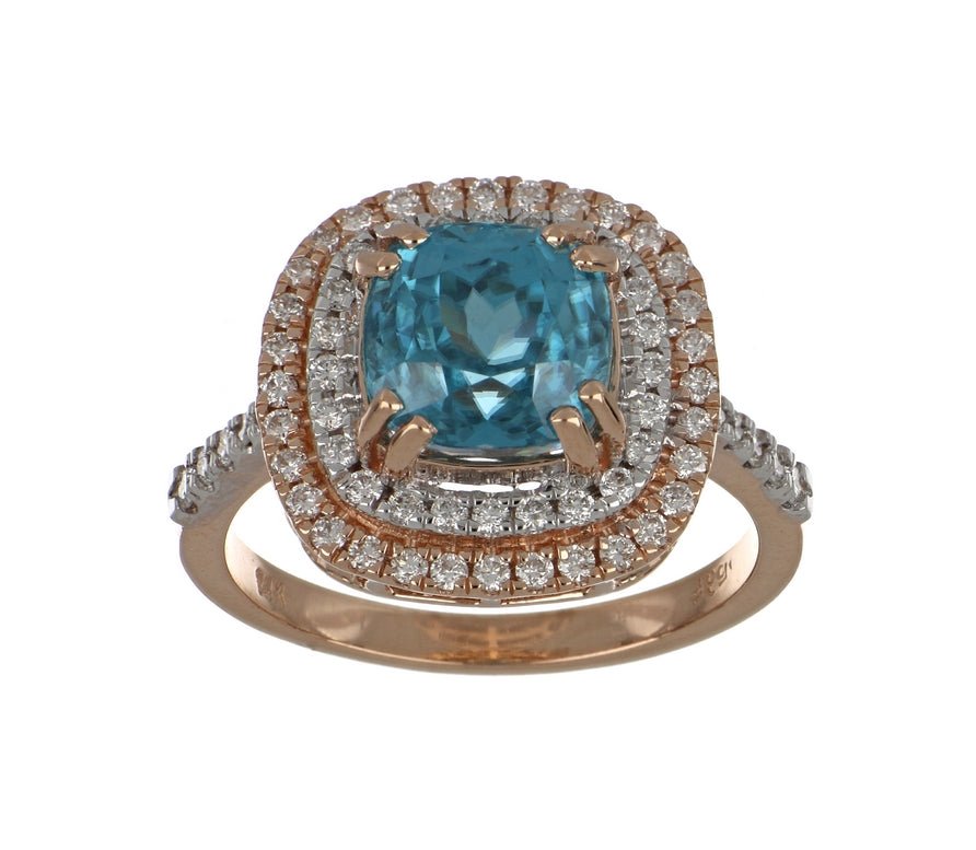 Blue Zircon Ring (Blue Zircon 4.93 cts. White Diamond 0.53 cts.) Not Net