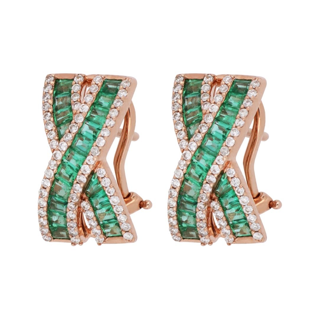 Emerald Earrings (Emerald 1.24 cts. White Diamond 0.48 cts.) Not Net