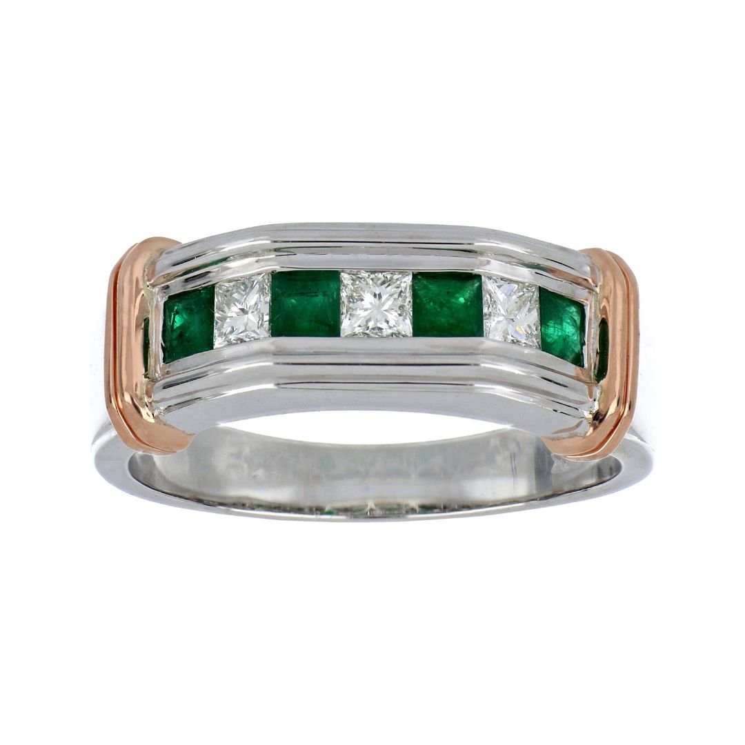Emerald Men's Ring (Emerald 0.5 cts. White Diamond 0.43 cts.) Not Net