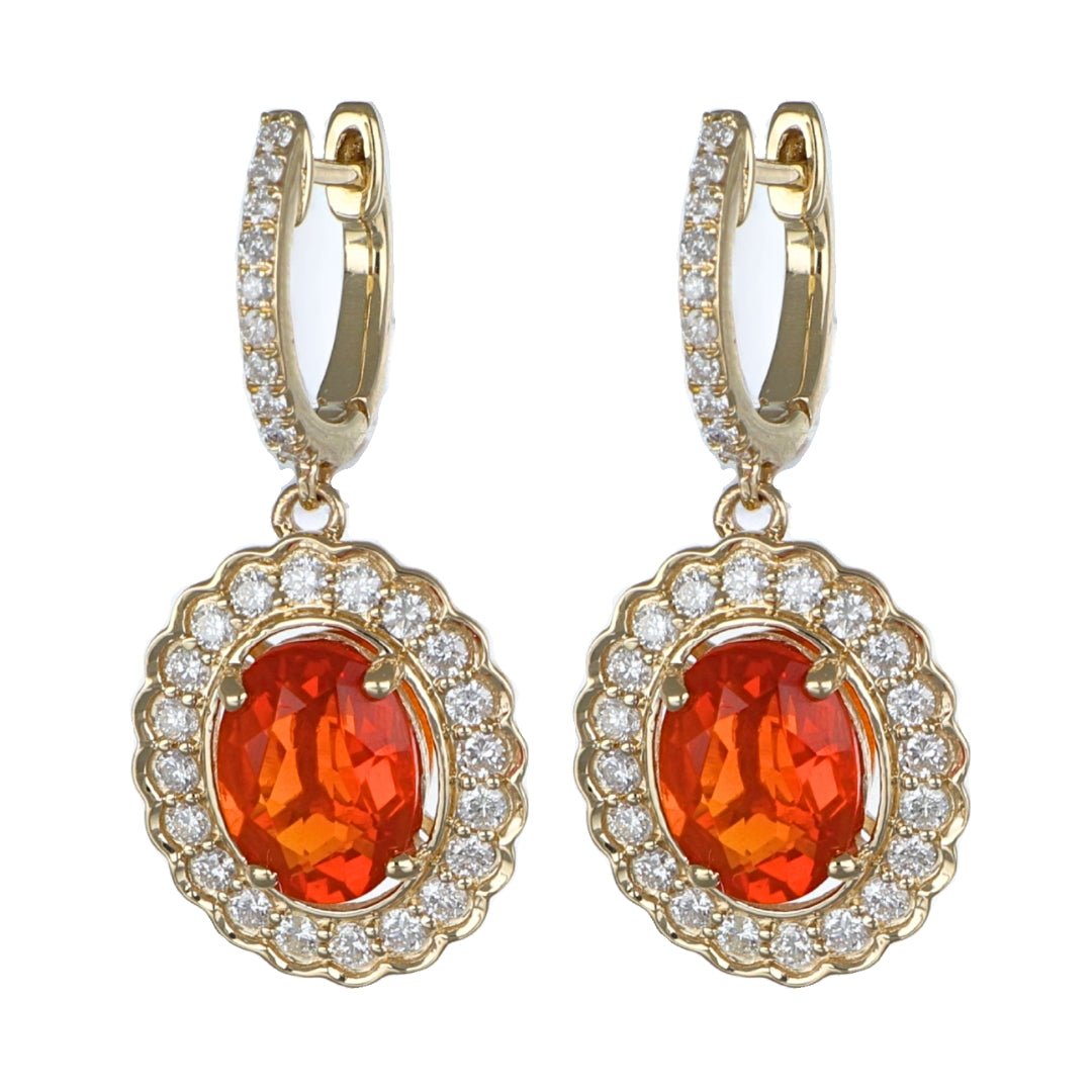 Fire Opal Earrings (Fire Opal 1.82 cts. White Diamond 0.6 cts) Not Net