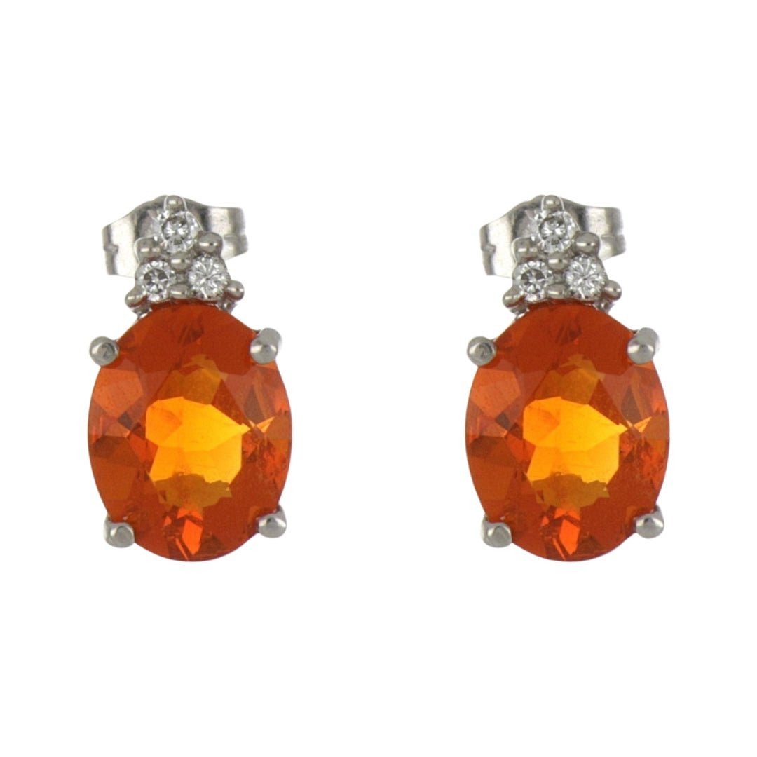 Fire Opal Earrings (Fire Opal 3.06 cts. Cut White Diamond 0.12 cts.) Not Net