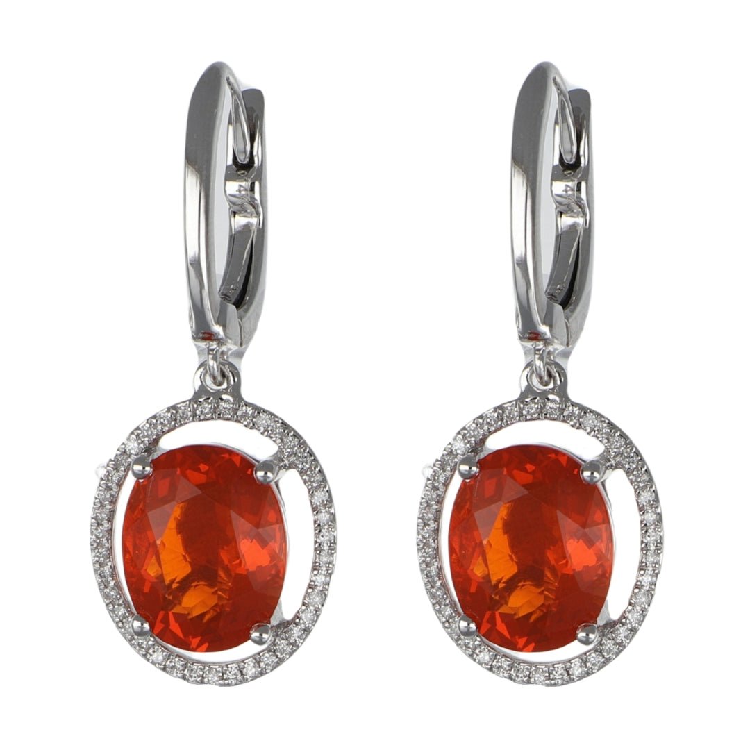 Fire Opal Earrings (Fire Opal 4.11 cts. White Diamond 0.19 cts.) Not Net