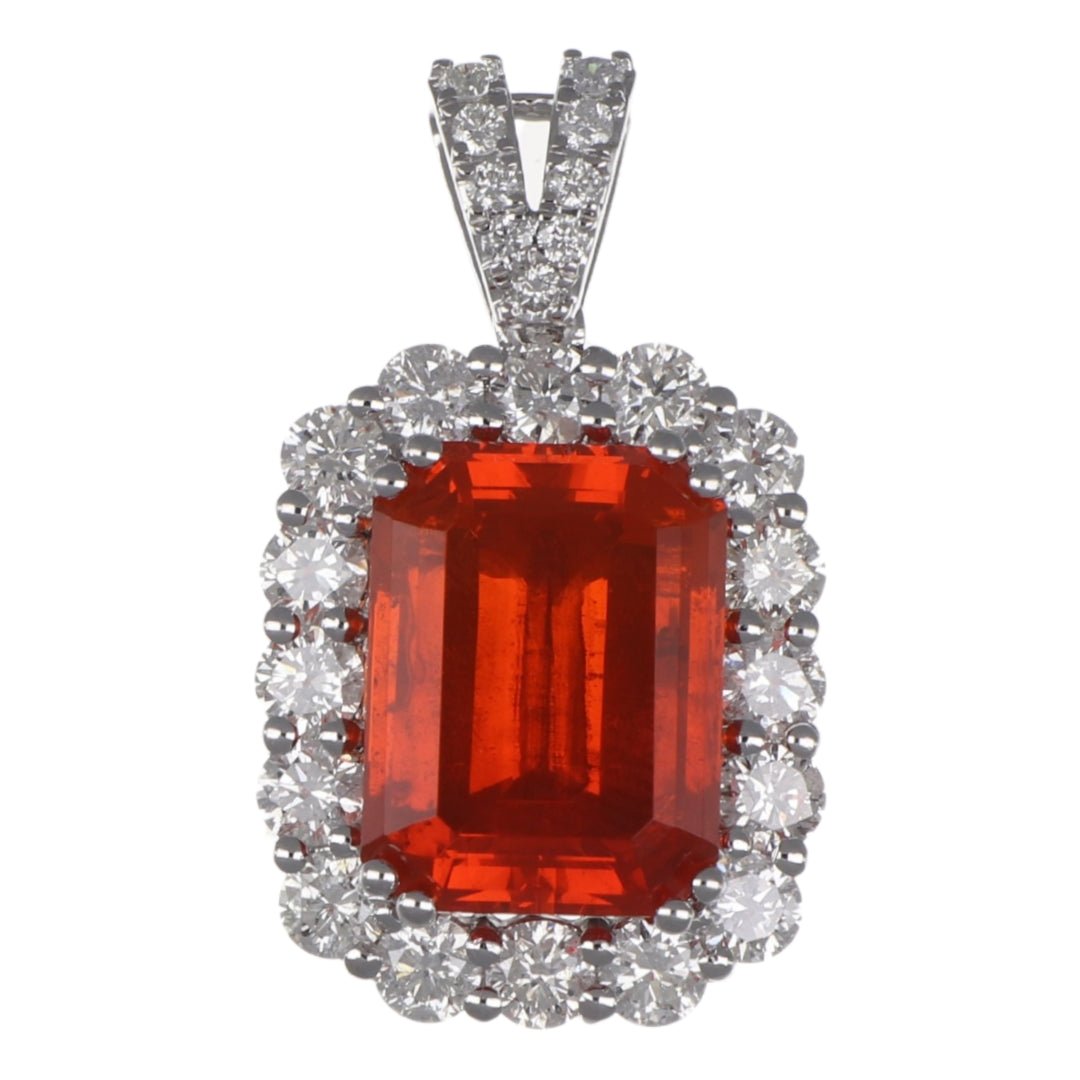 Fire Opal Pendant (Emerald Cut Fire Opal 4.21 cts. White Diamond 1.51 cts.) Not Net