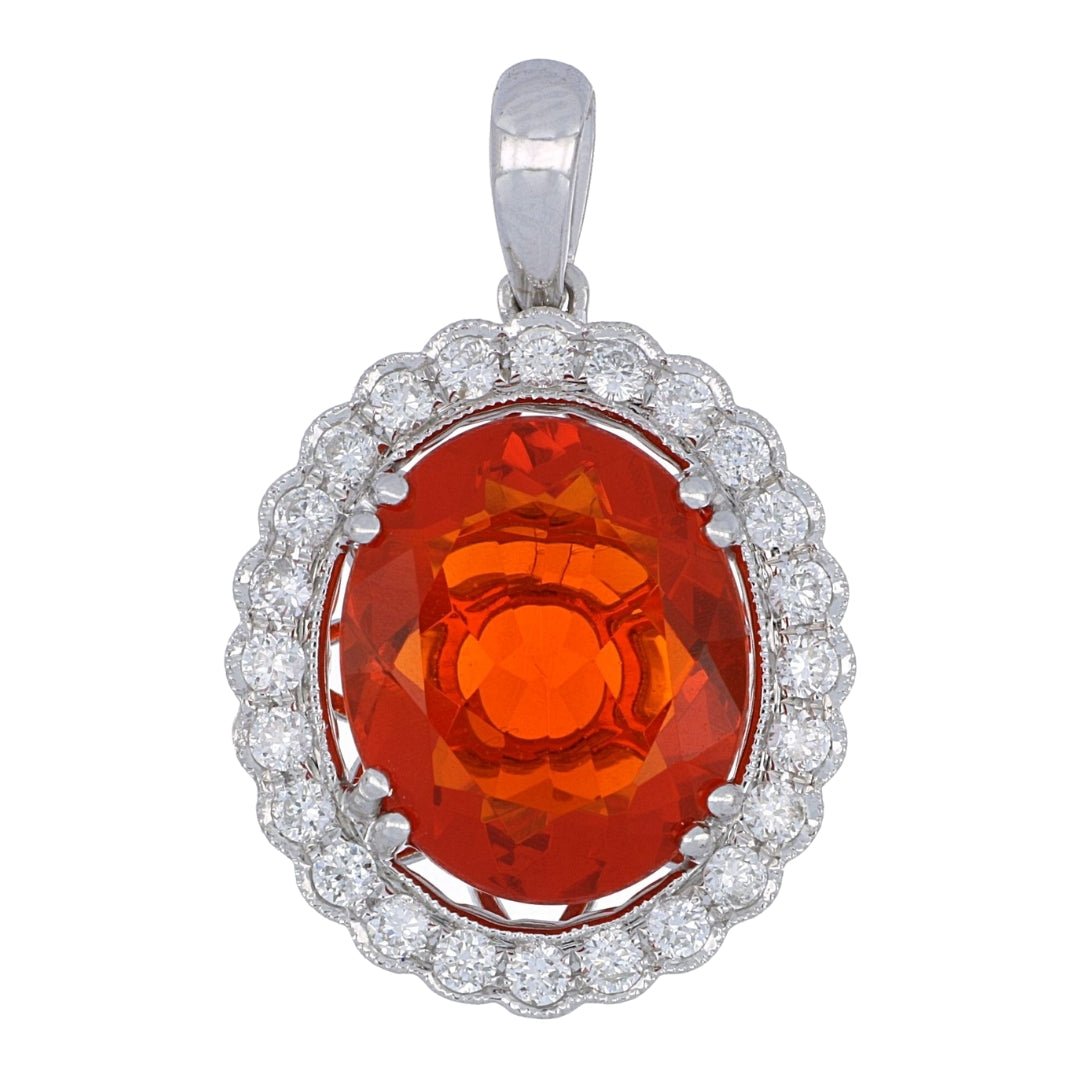 Fire Opal Pendant (Fire Opal 3.21 cts. White Diamond 0.4 cts) Not Net