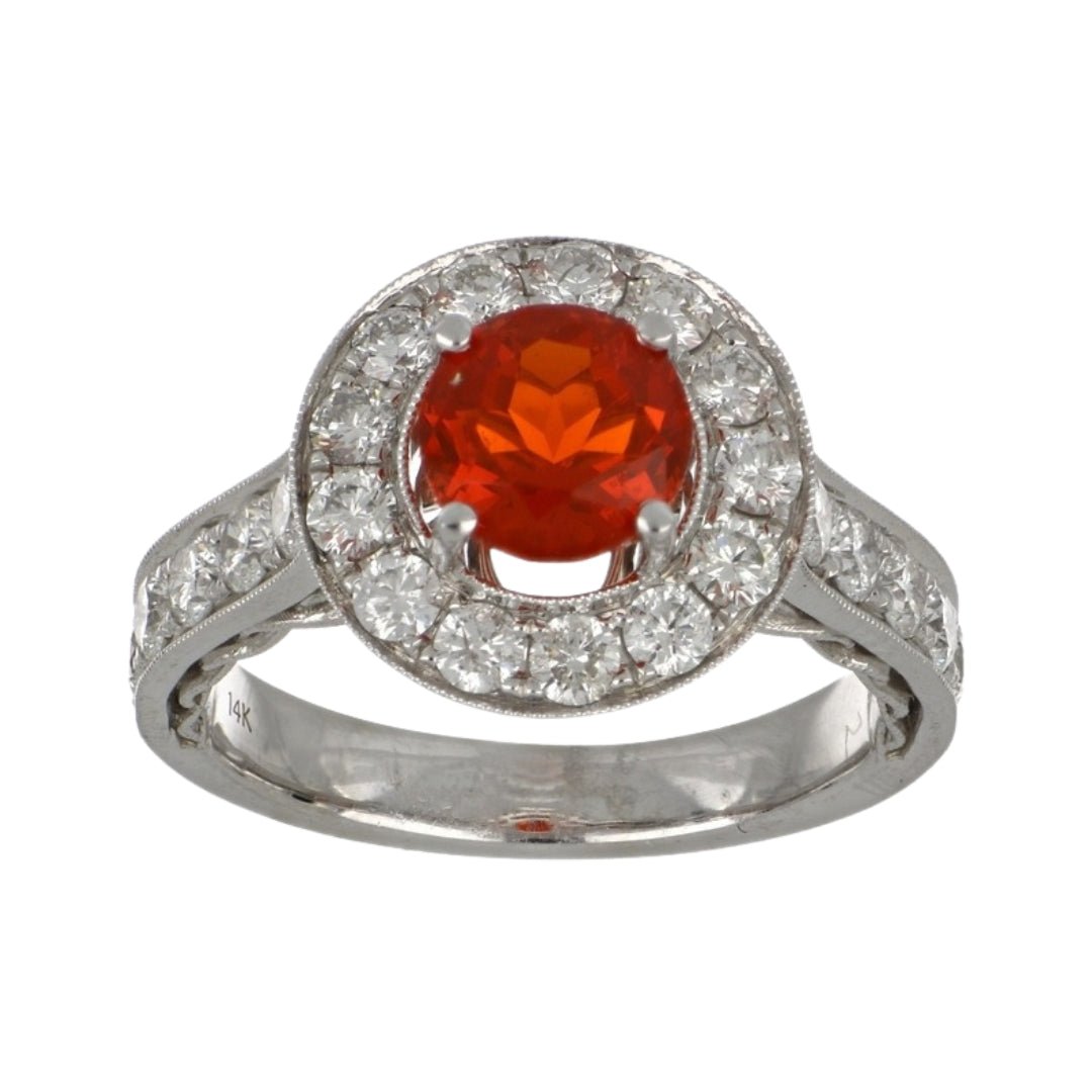Fire Opal Ring (Fire Opal 1.02 cts. Cut White Diamond 1.34 cts.) Not Net