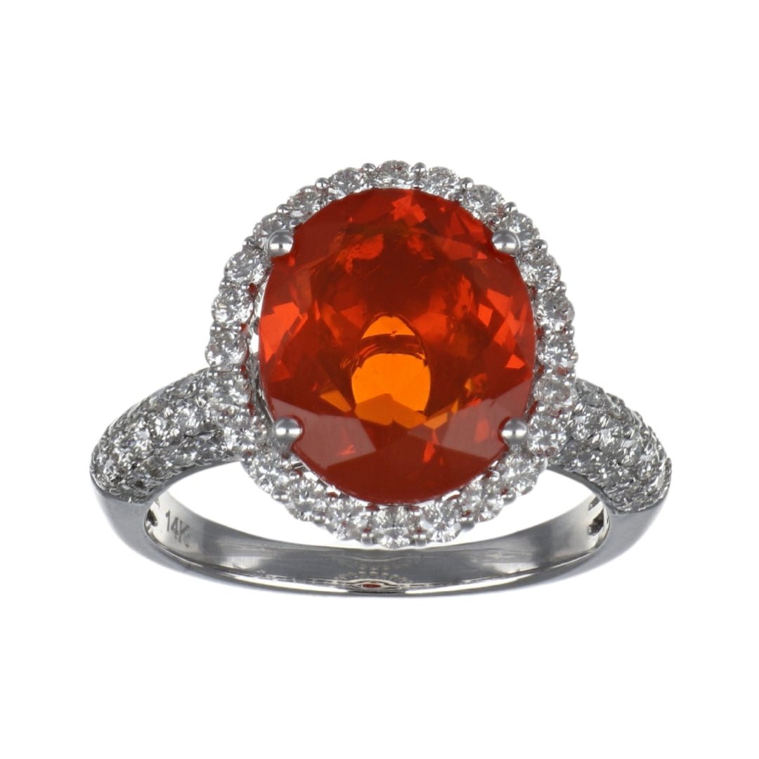 Fire Opal Ring (Fire Opal 3.27 cts. White Diamond 0.89 cts.) Not Net