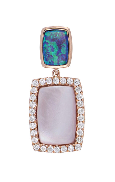 Pink Mother of Pearl and Inlay Opal Ladies Pendant (White Diamond 0.29cts)