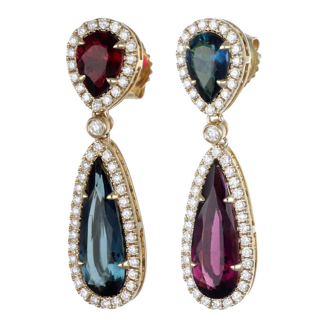 Green Tourmaline Earrings (Green Tourmaline 6.88 cts. Pink Tourmaline Included cts. White Diamond 0.97 cts.) Not Net