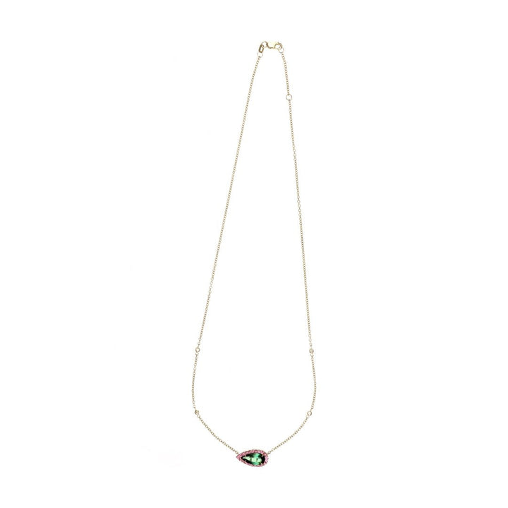 Green Tourmaline Necklace (Green Tourmaline 1.84 cts. Pink Tourmaline 0.37 cts. White Diamond 0.09 cts.) Not Net