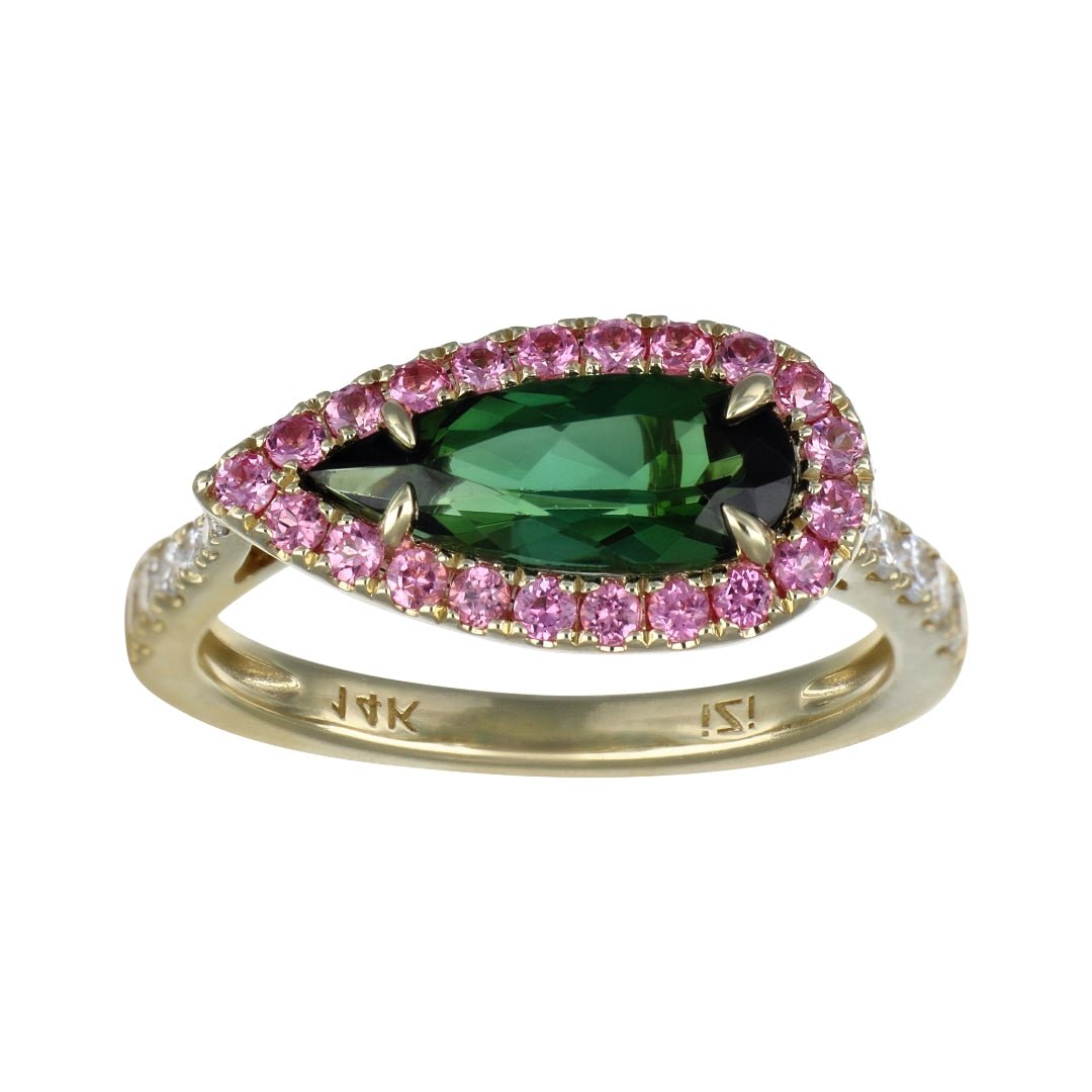 Green Tourmaline Ring (Green Tourmaline 1.46 cts. Pink Tourmaline 0.38 cts. White Diamond 0.21 cts.) Not Net
