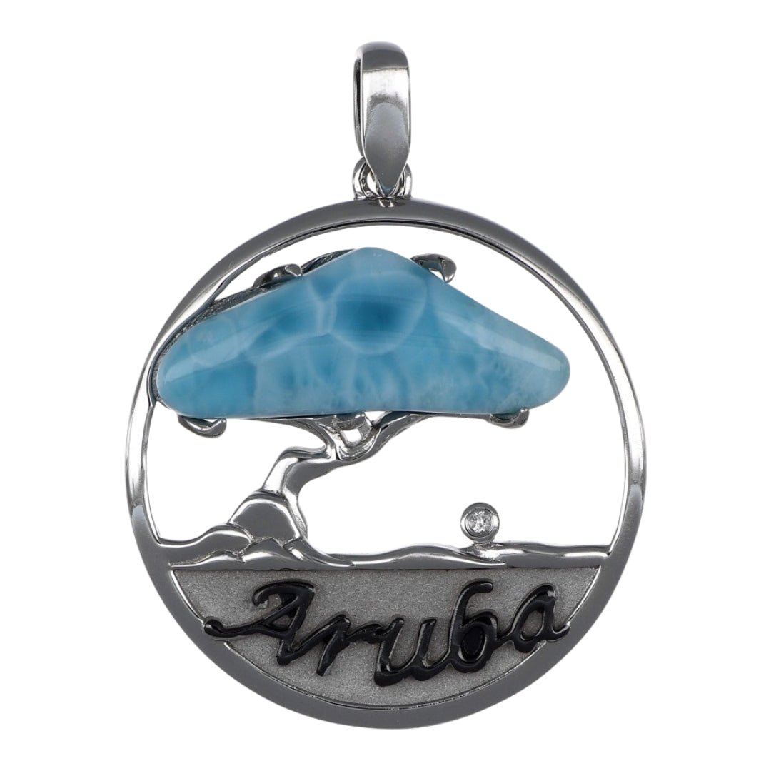 Larimar Aruba Divi Tree Sterling Silver Pendant (White Topaz 0.01 cts.) Not Net
