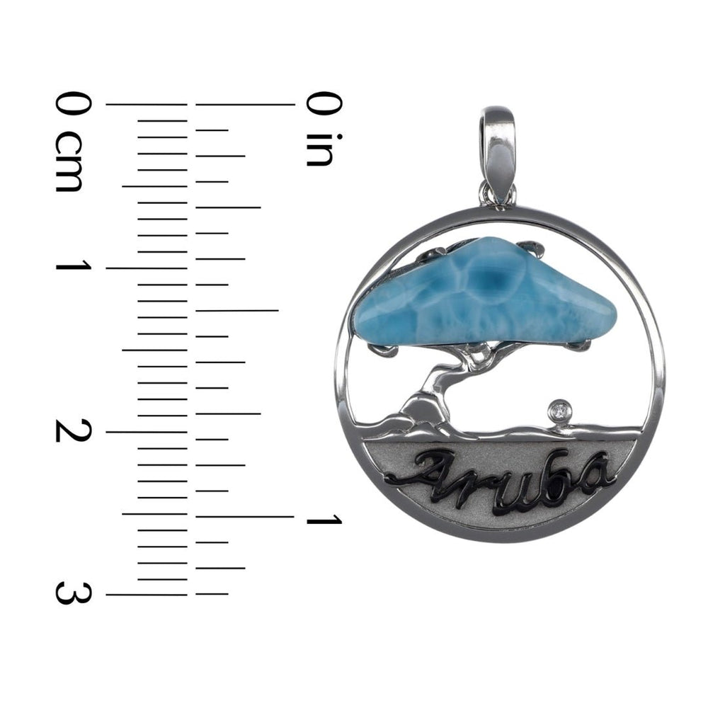 Larimar Aruba Divi Tree Sterling Silver Pendant (White Topaz 0.01 cts.) Not Net