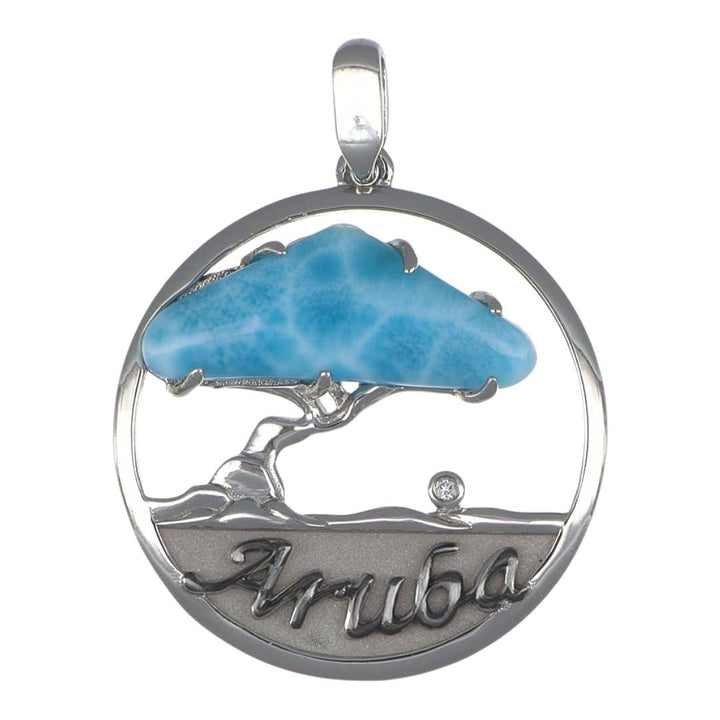 Larimar Aruba Divi Tree Sterling Silver Pendant (White Topaz 0.01 cts.) Not Net