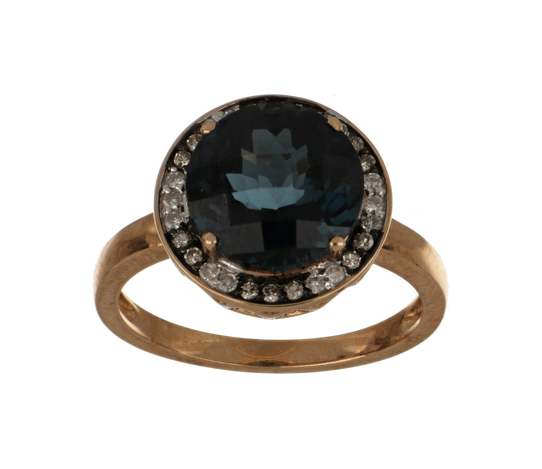 London Blue Topaz Ladies Ring (Blue Topaz 5.54 cts Brown Diamond 0.10 cts White Diamond 0.09 cts ) Not Net