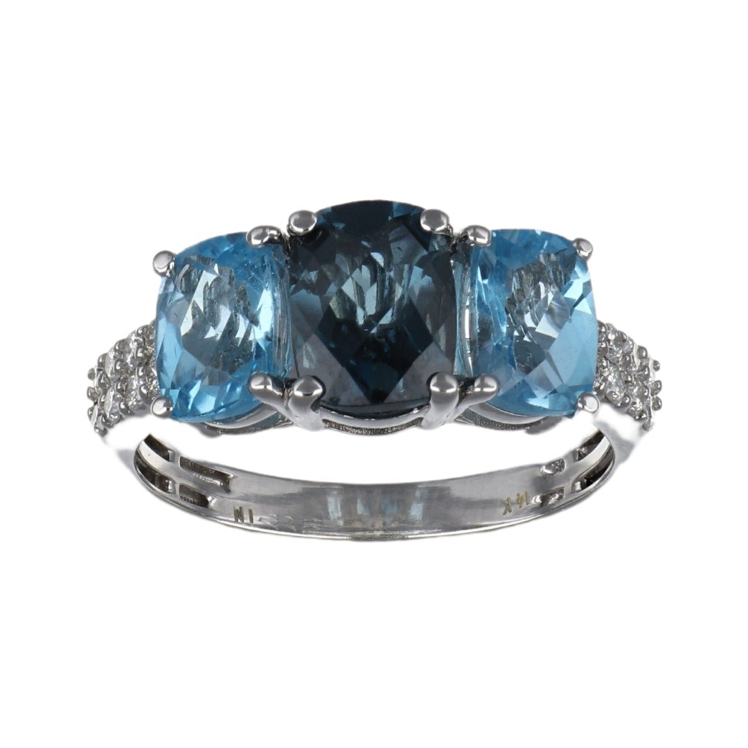 London Blue Topaz Ring (London Blue Topaz 3.95 cts. Blue Topaz Included cts. White Diamond 0.22 cts.) Not Net