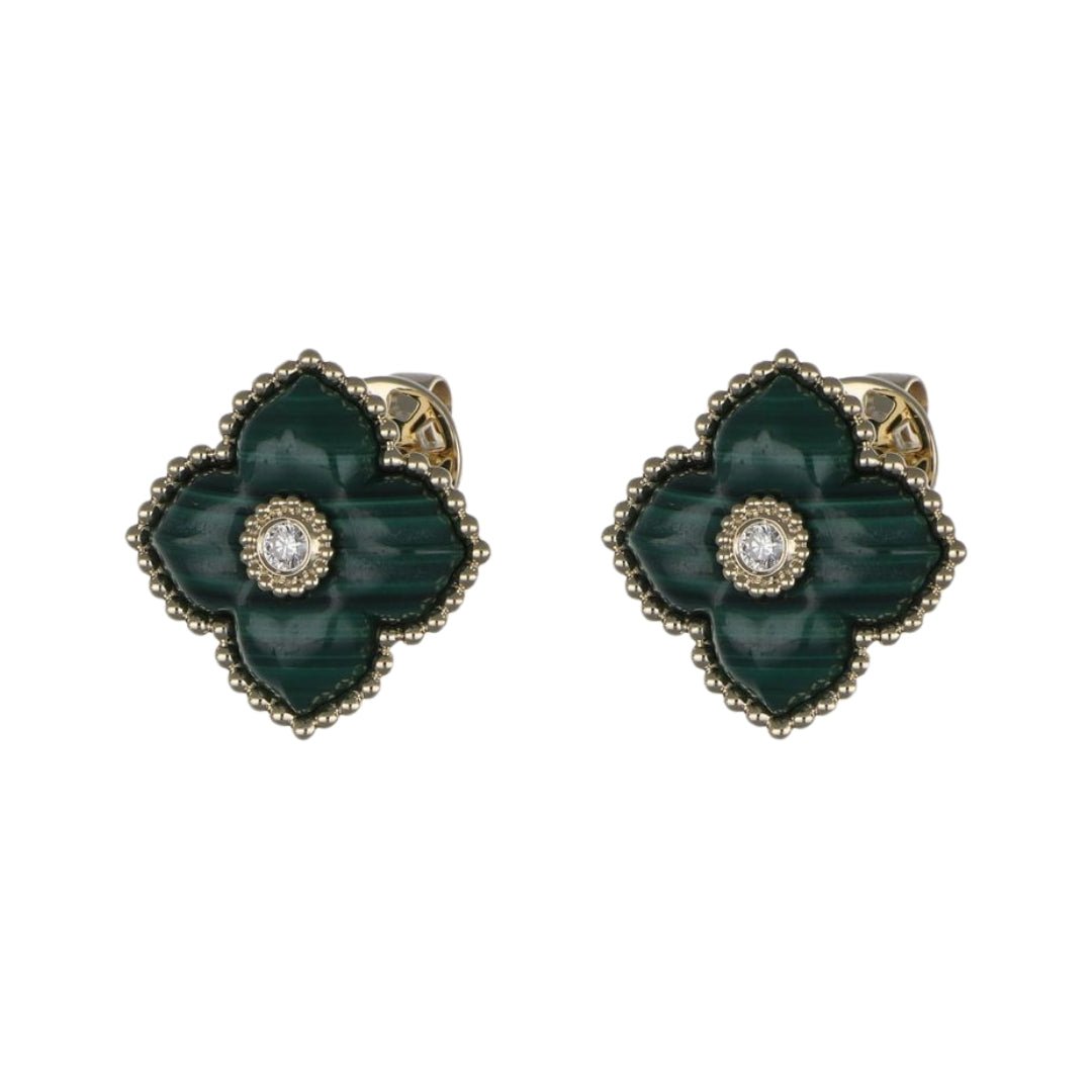 Malachite Earrings (Malachite White Diamond 0.06 cts.) Not Net