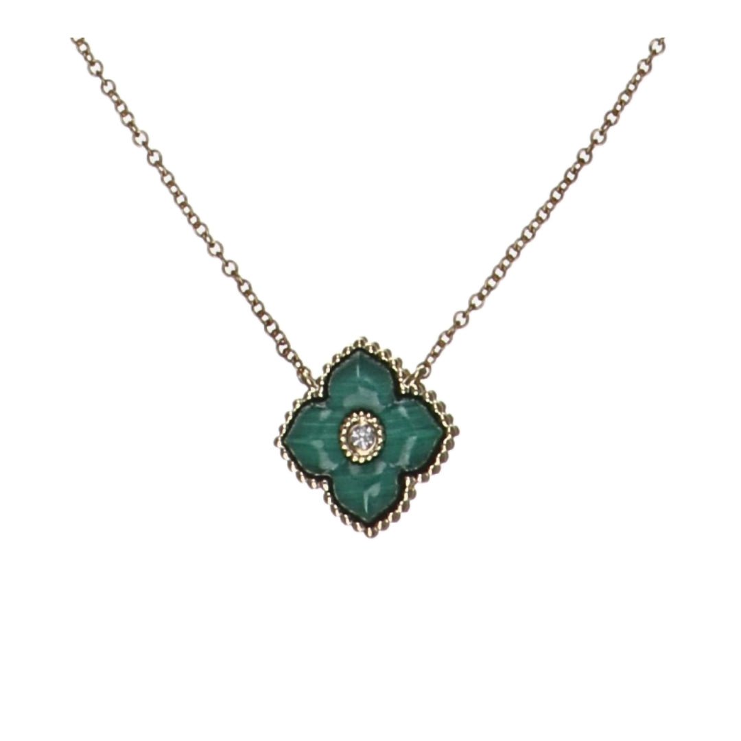 Malachite Necklace (Malachite Round White Diamond 0.06 cts.) Not Net