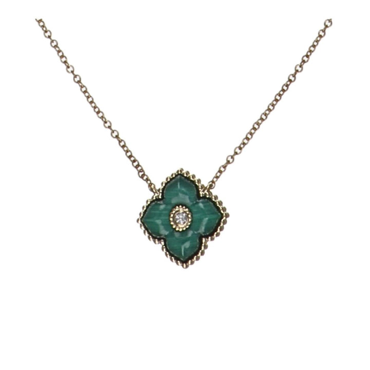 Malachite Necklace (Malachite Round White Diamond 0.06 cts.) Not Net