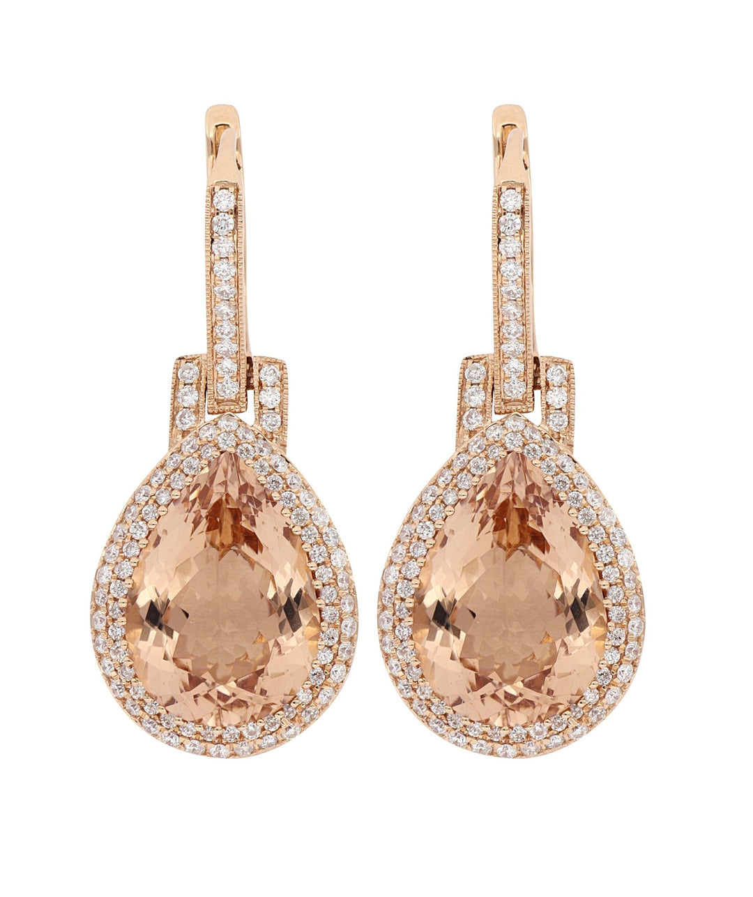 Morganite Ladies Earrings (Morganite 10.32 cts. White Diamond 0.89 cts.) Not Net