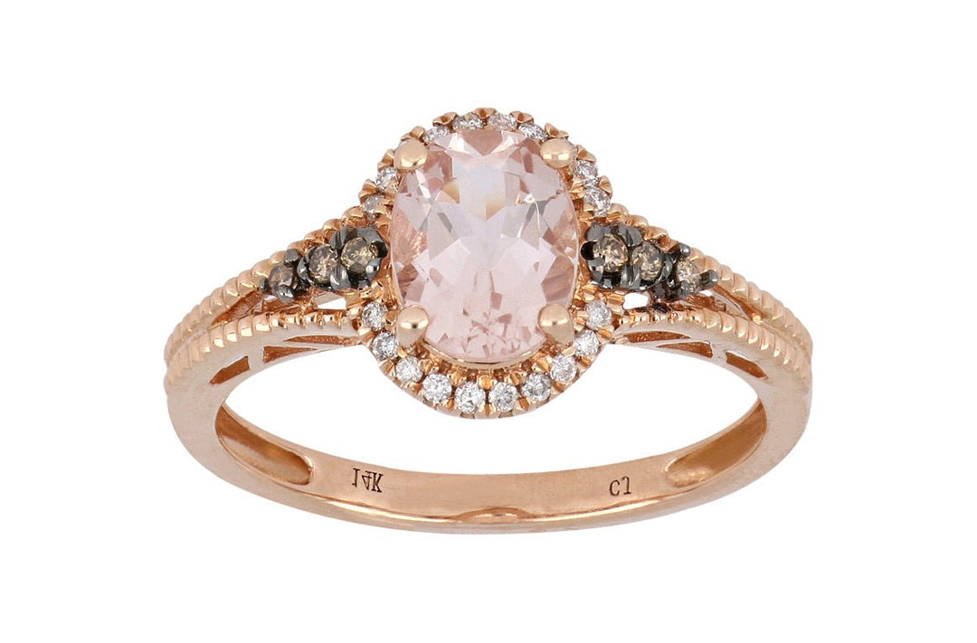 Morganite Ladies Ring (Morganite 1.13 cts. Brown Diamond 0.05 cts. White Diamond 0.08 cts.) Not Net