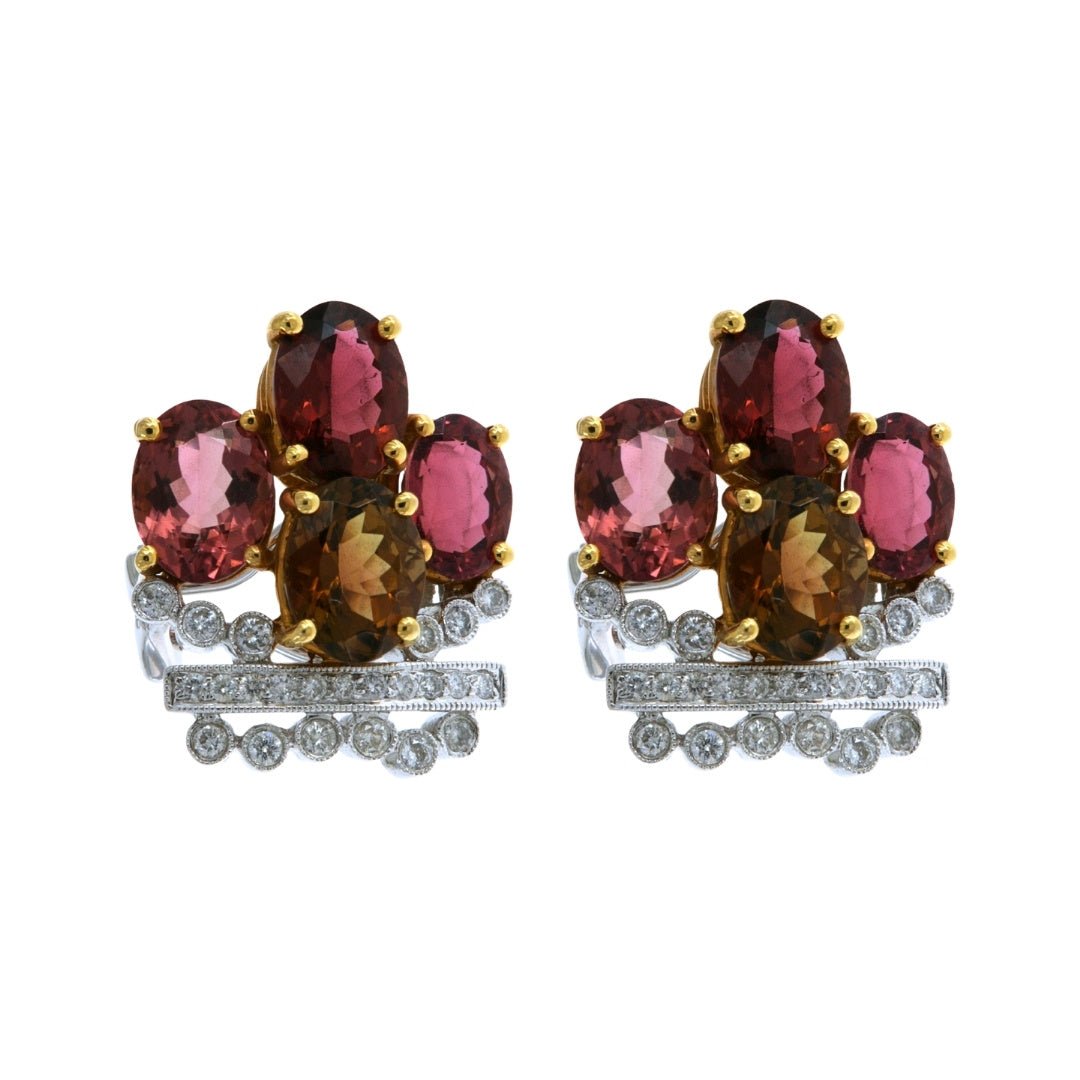 Multi - Color Gem Stones Earrings (Multi - Color Gem Stones 14.1 cts. White Diamond 0.68 cts.) Not Net