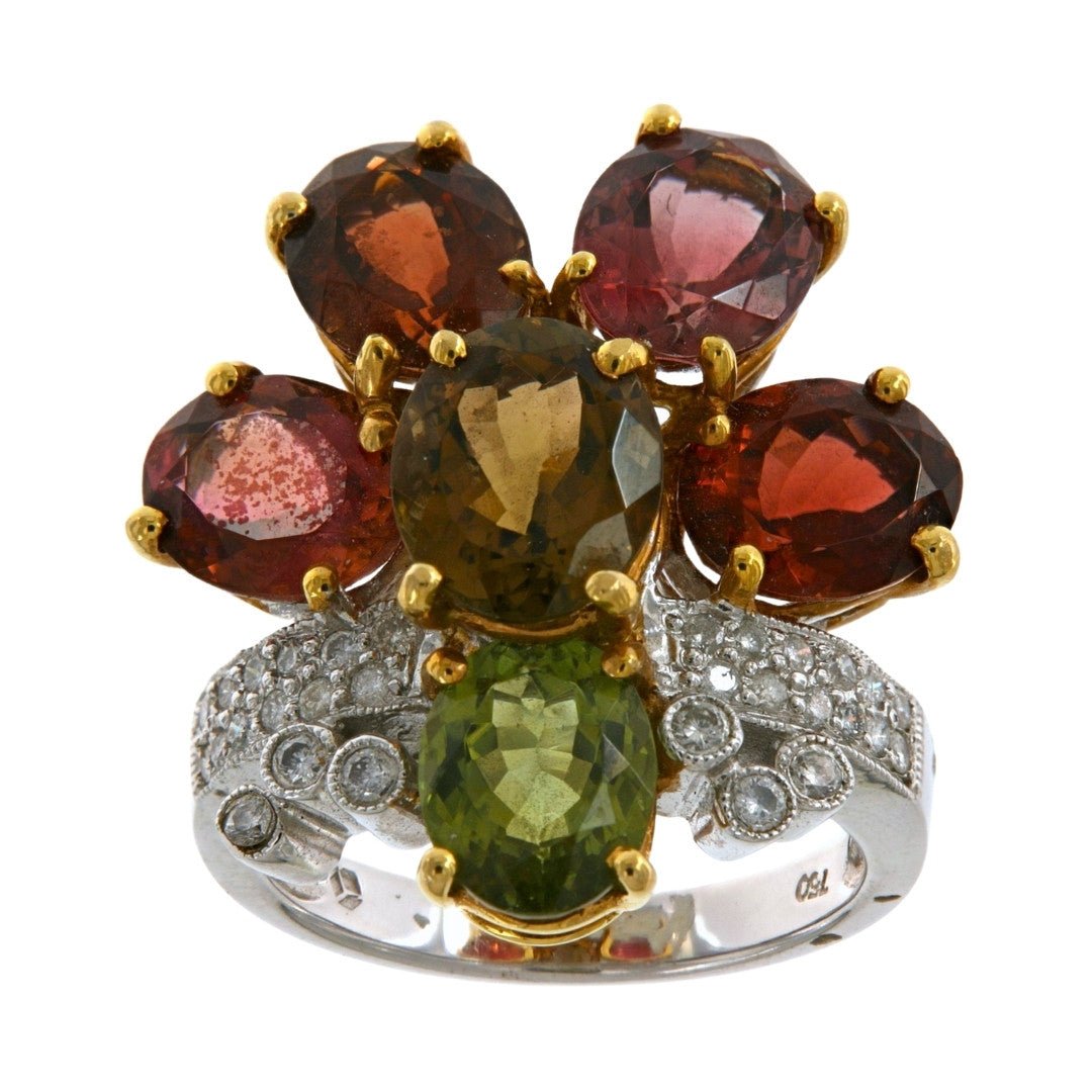 Multi - Color Gem Stones Ring (Multi - Color Gem Stones 12.91 cts. White Diamond 0.36 cts.) Not Net