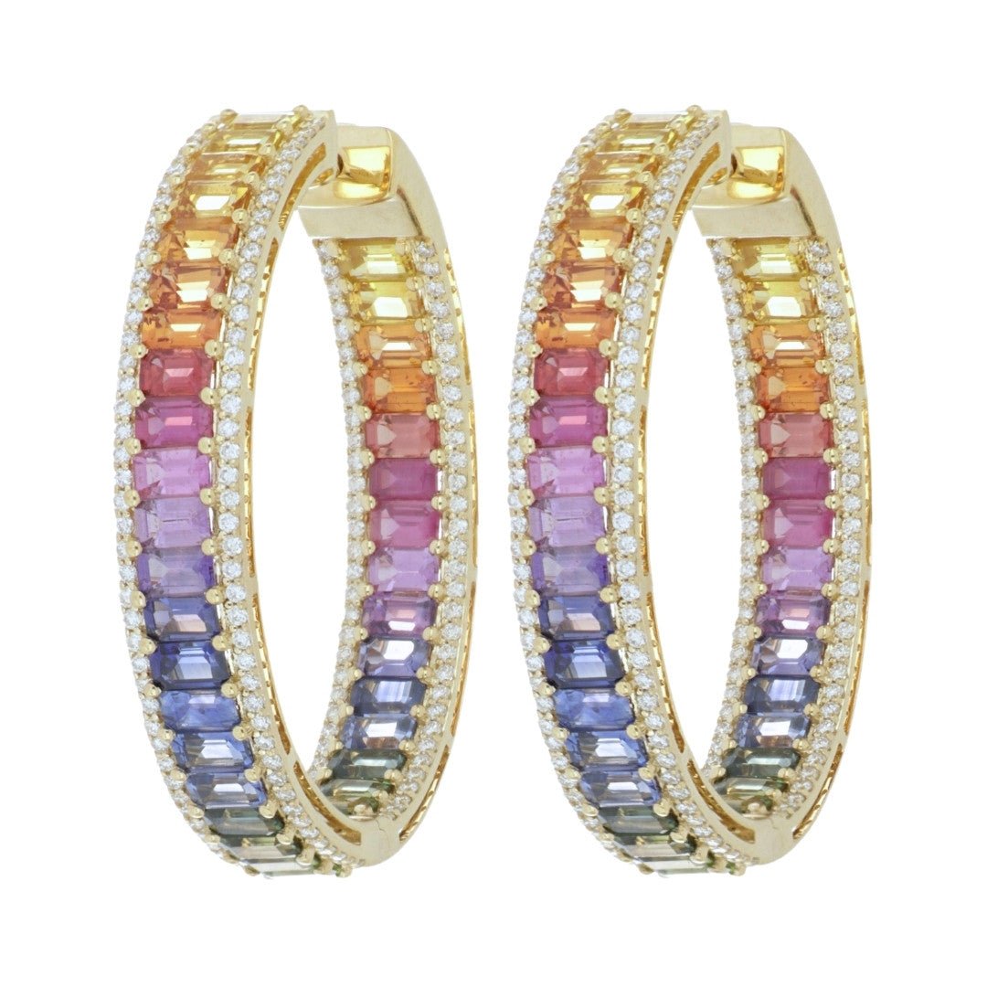 Multi - Color Sapphire Earrings (Multi - Color Sapphire 11.4 cts. White Diamond 1.09 cts.) Not Net