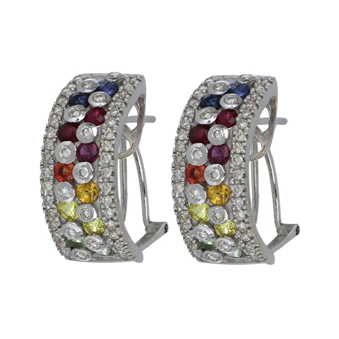 Multi - Color Sapphire Earrings (Multi - Color Sapphire 1.84 cts. Round White Diamond 0.84 cts.) Not Net