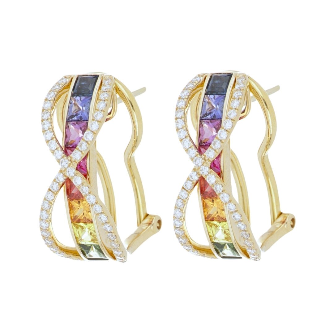 Multi - Color Sapphire Earrings (Multi - Color Sapphire 2.02 cts. White Diamond 0.44 cts.) Not Net