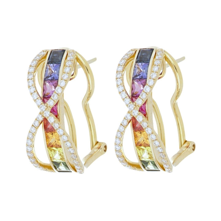Multi - Color Sapphire Earrings (Multi - Color Sapphire 2.02 cts. White Diamond 0.44 cts.) Not Net