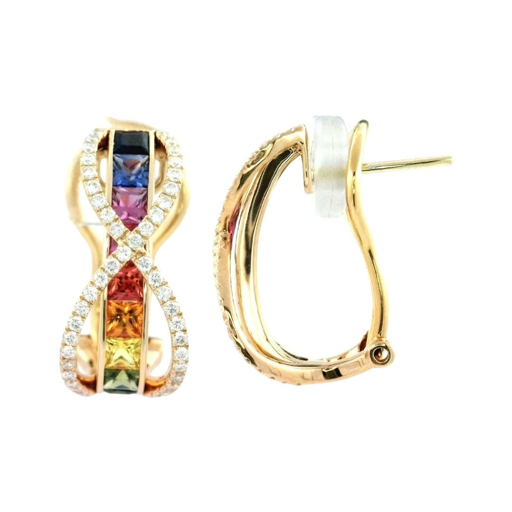 Multi - Color Sapphire Earrings (Multi - Color Sapphire 2.02 cts. White Diamond 0.44 cts.) Not Net