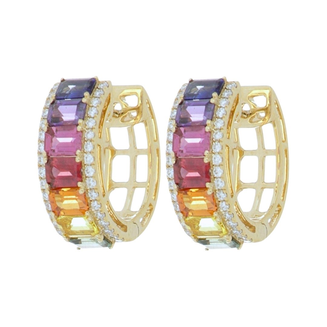 Multi - Color Sapphire Earrings (Multi - Color Sapphire 2.17 cts. White Diamond 0.25 cts.) Not Net