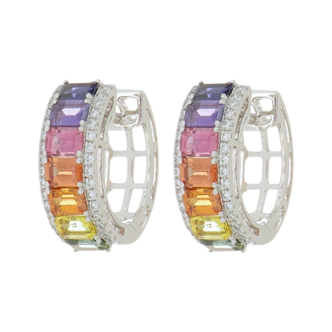 Multi - Color Sapphire Earrings (Multi - Color Sapphire 2.19 cts. Round White Diamond 0.25 cts.) Not Net