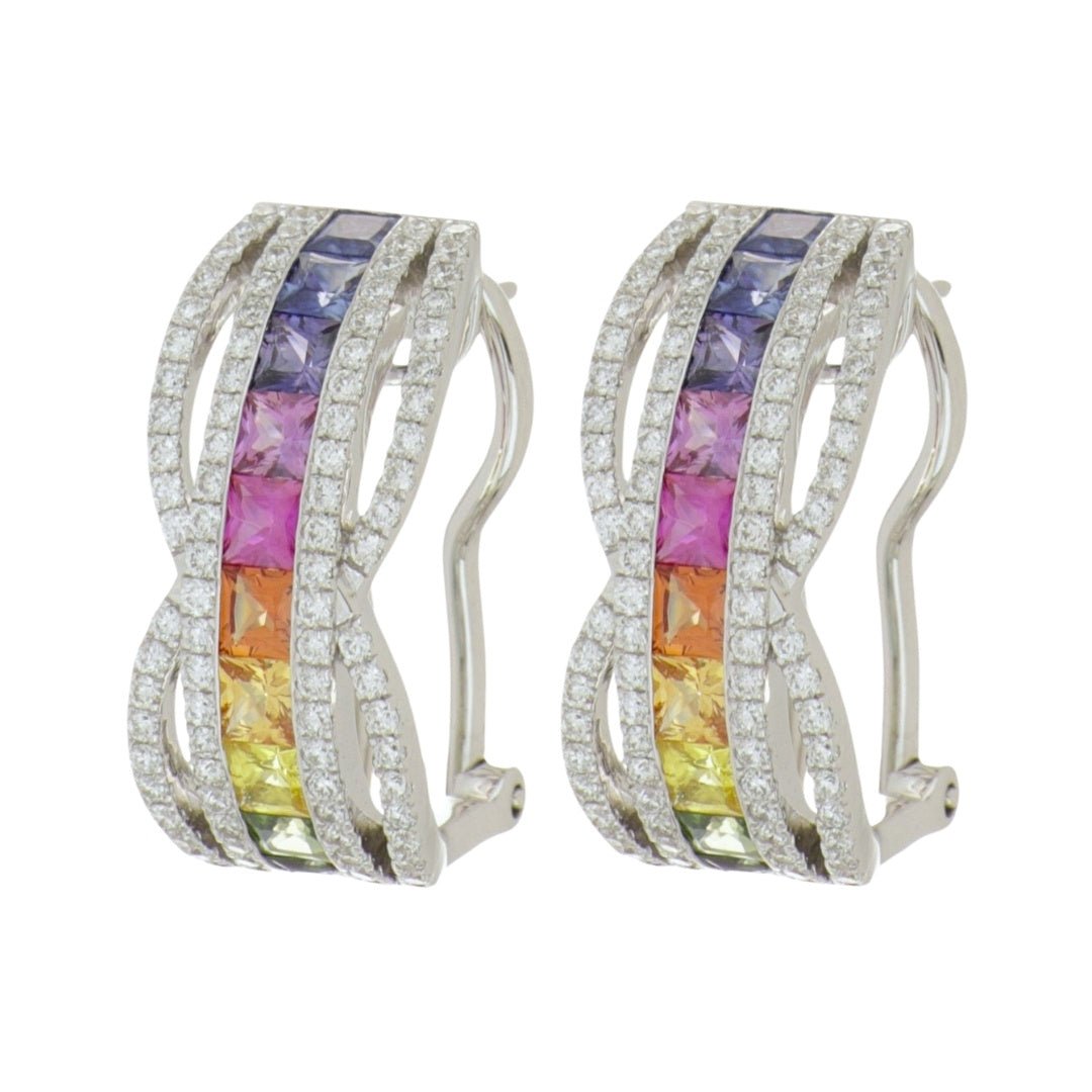 Multi - Color Sapphire Earrings (Multi - Color Sapphire 2.21 cts. White Diamond 0.85 cts.) Not Net