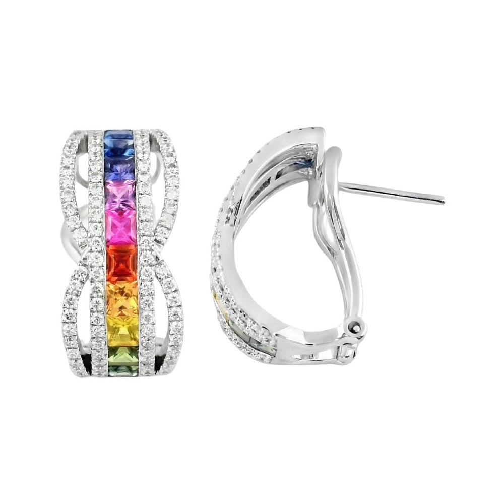 Multi - Color Sapphire Earrings (Multi - Color Sapphire 2.21 cts. White Diamond 0.85 cts.) Not Net