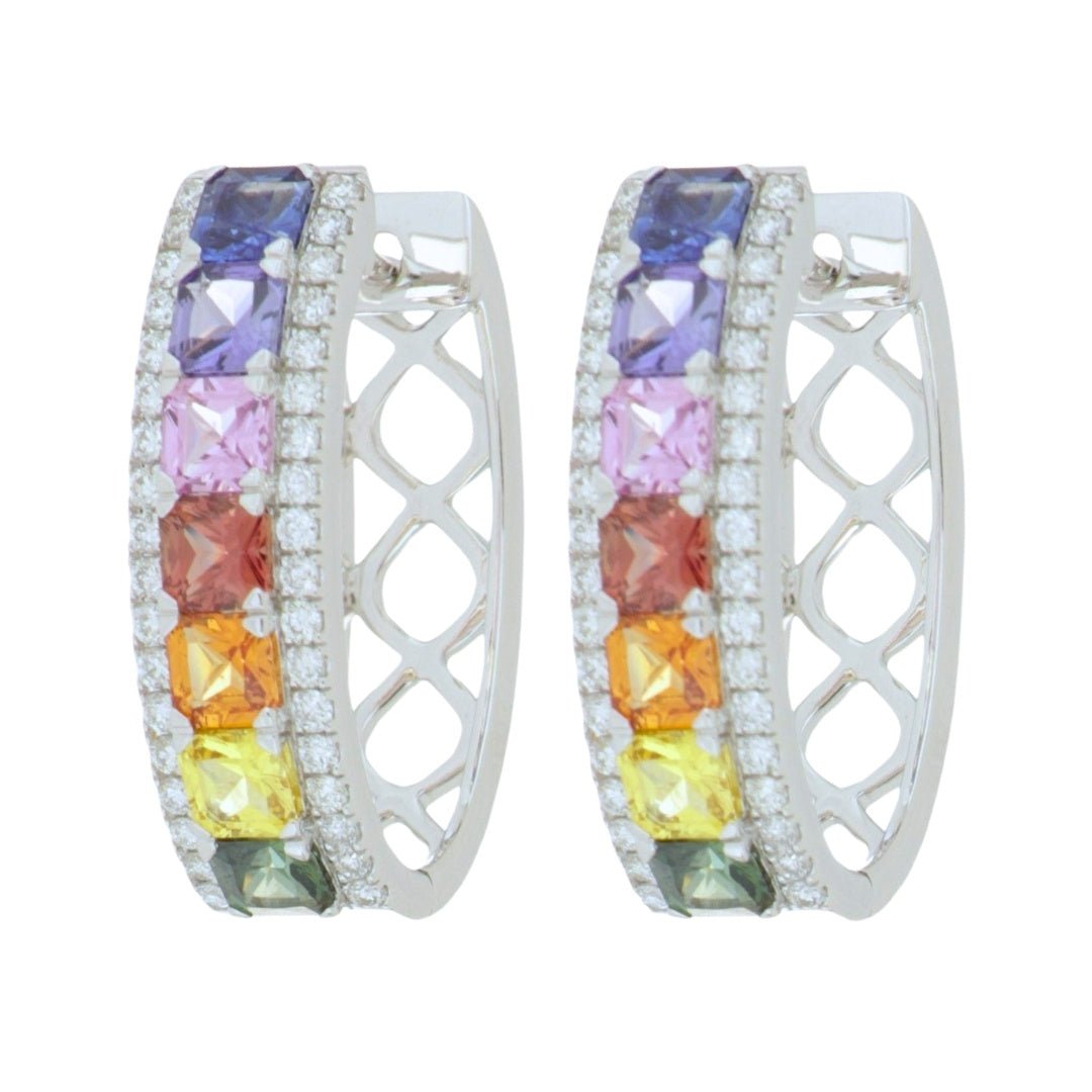Multi - Color Sapphire Earrings (Multi - Color Sapphire 2.25 cts. White Diamond 0.41 cts.) Not Net