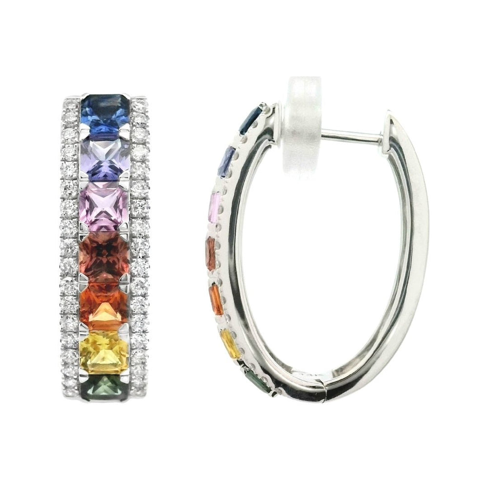 Multi - Color Sapphire Earrings (Multi - Color Sapphire 2.25 cts. White Diamond 0.41 cts.) Not Net