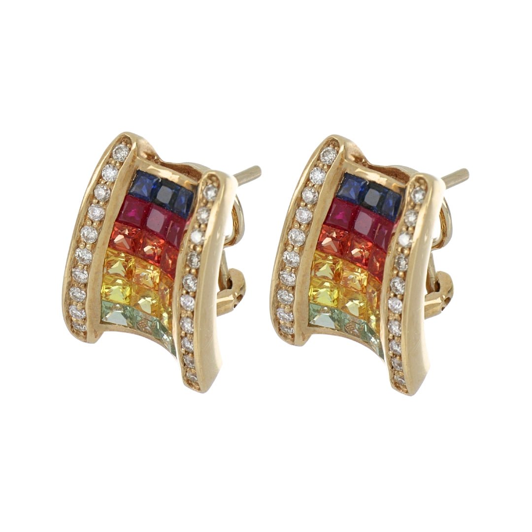 Multi - Color Sapphire Earrings (Multi - Color Sapphire 2.45 cts. Cut White Diamond 0.32 cts.) Not Net